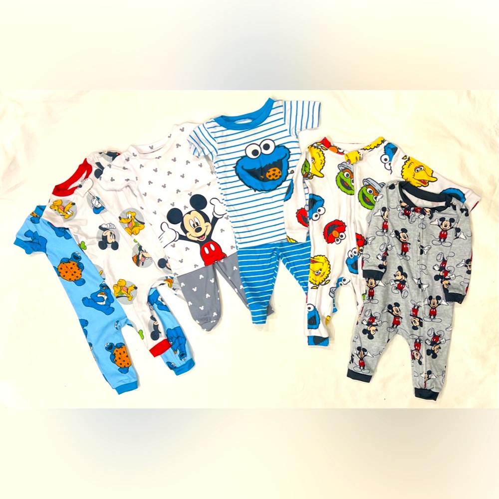 3-6 mnth Disney-themed boy lot. Sesame Street, Mickey Mouse, Lion King Toy Story